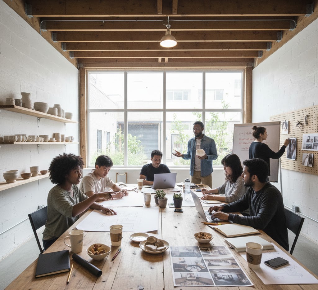 Young creators from Africa, Asia, and Latin America collaborating on kitchen design and food systems